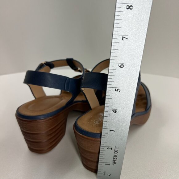 Patrizia Taney Wedge Sandals Womens 9 Comfort T-Strap Slingback Block Heels Blue - Picture 15 of 15